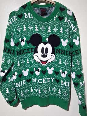 Disney Mickey Mouse Green Holiday Knit Sweater